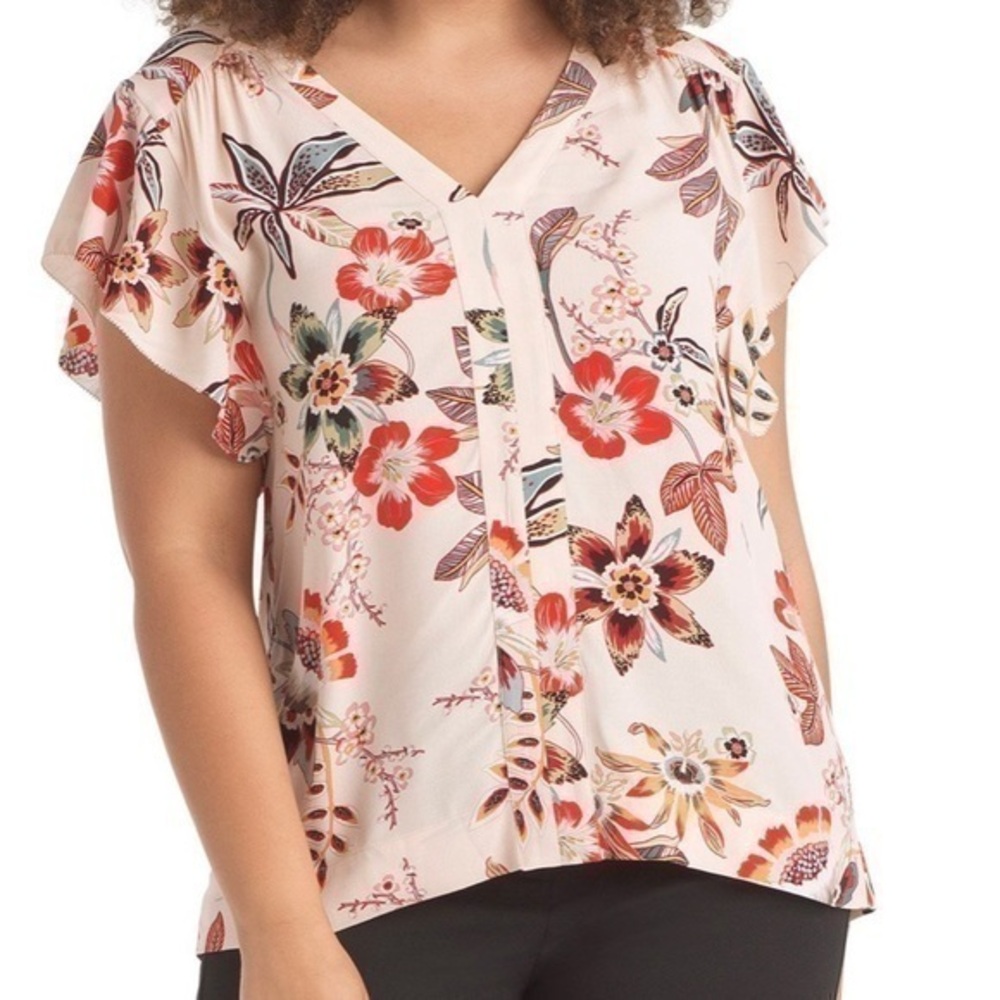 SANCTUARY TOP BLUSH FLORAL FLUTTERY SLEEVES SZ M